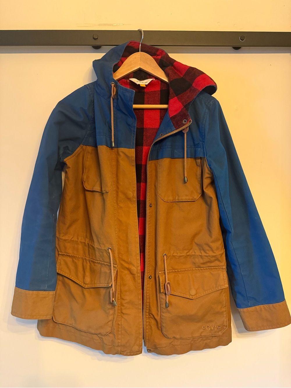 Orvis Red and Black Plaid Rain Jacket